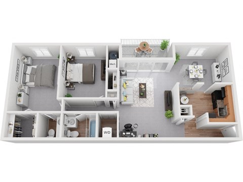 Floor plan for 2 beds, 1.5 baths, 1055 sqft